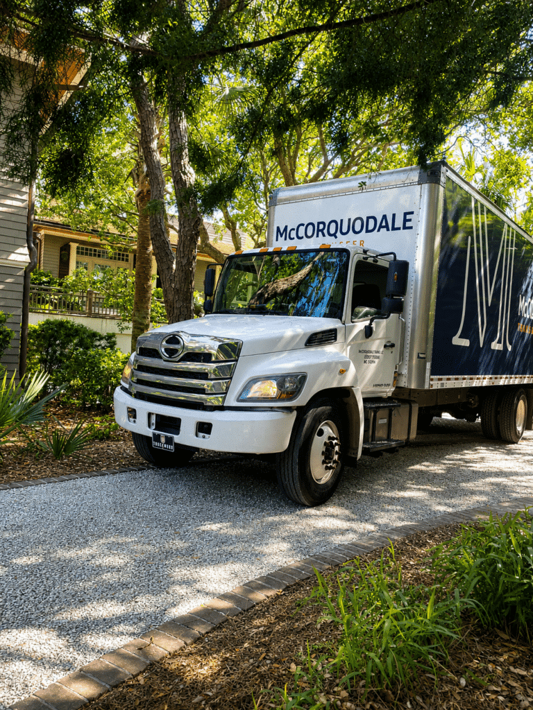 Charleston designer delivery services by McCorquodale Transfer at a luxury Lowcountry residence featuring white glove furniture delivery.